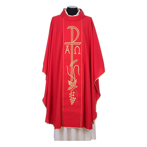 Chasuble in 80% polyester 20% wool, Chi-Rho, Alpha Omega embroid 4