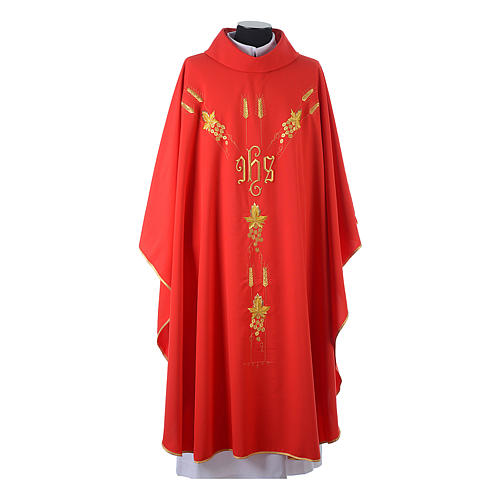 Chasuble in 80% polyester 20% wool, IHS, grapes and wheat embroi 4