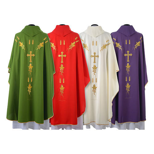 Monastic Chasuble in 80% polyester 20% wool, IHS, grapes and wheat embroidery 2