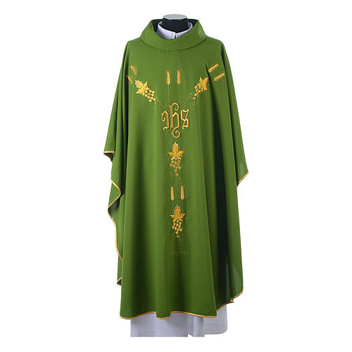 Monastic Chasuble in 80% polyester 20% wool, IHS, grapes and wheat embroidery 3