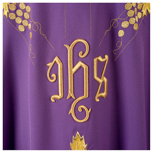 Monastic Chasuble in 80% polyester 20% wool, IHS, grapes and wheat embroidery 7