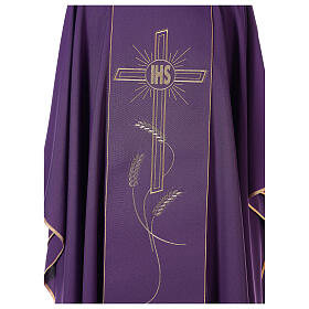 Chasuble in 80% polyester 20% wool, cross, rays and IHS embroide