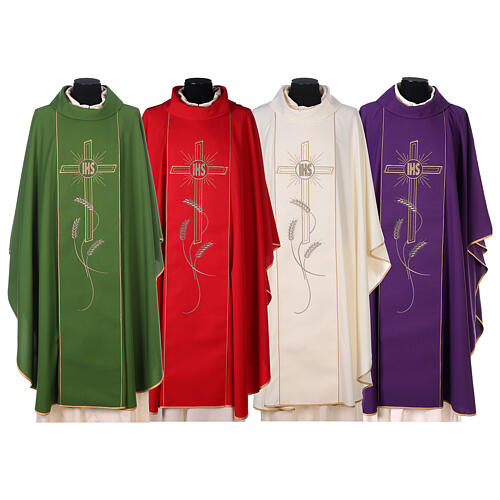 Chasuble in 80% polyester 20% wool, cross, rays and IHS embroide 1