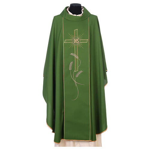 Chasuble in 80% polyester 20% wool, cross, rays and IHS embroide 3