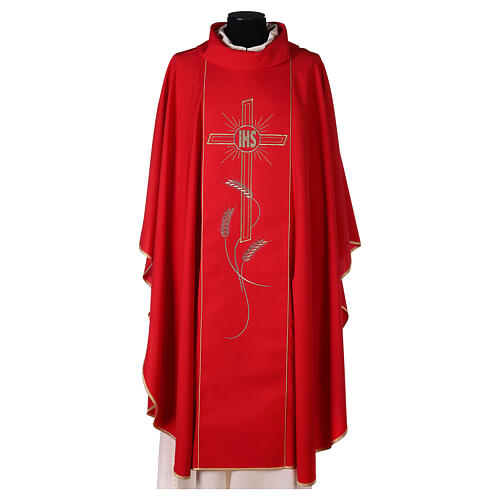 Chasuble in 80% polyester 20% wool, cross, rays and IHS embroide 4