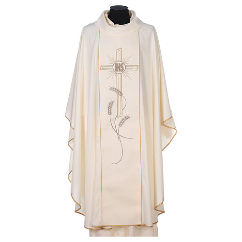 Chasuble in 80% polyester 20% wool, cross, rays and IHS embroide 5