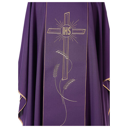 Monastic Chasuble with cross, rays and IHS embroidery in 80% polyester 20% wool 2