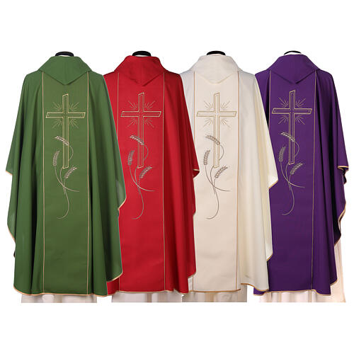 Monastic Chasuble with cross, rays and IHS embroidery in 80% polyester 20% wool 9
