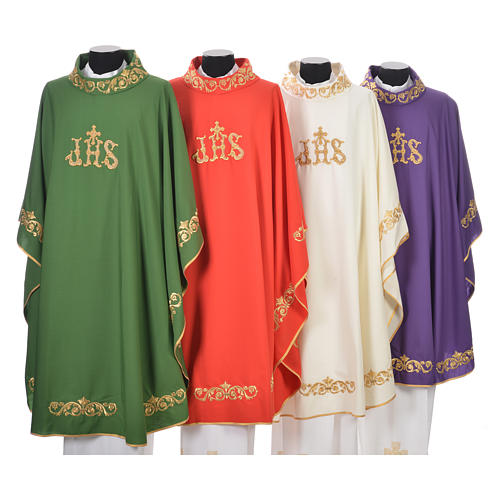 Chasuble in 20% wool 80% polyester, IHS, embroidery on relief 1