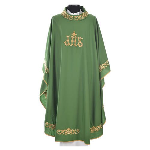 Clerical Chasuble in 20% wool 80% polyester, IHS, embroidery on relief 6