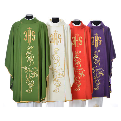 Chasuble in 80% polyester 20% wool, IHS golden embroidery 1