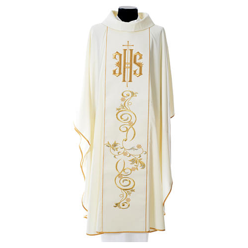Chasuble in 80% polyester 20% wool, IHS golden embroidery 5