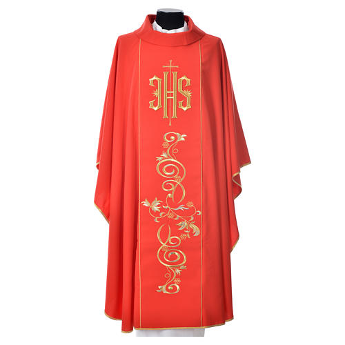 Chasuble in 80% polyester 20% wool, IHS golden embroidery 7