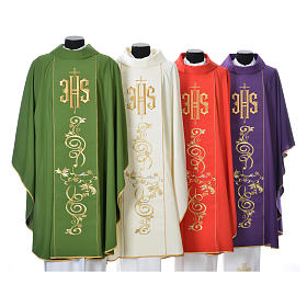 IHS Chasuble with golden embroidery in 80% polyester 20% wool