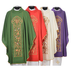 Chasuble in 100% wool, IHS, ears of wheat embroidery