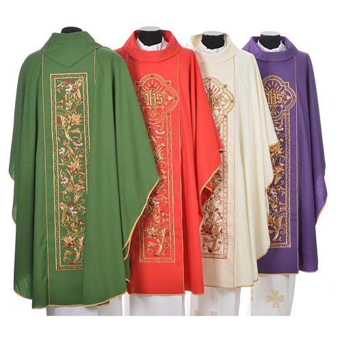 Chasuble in 100% wool, IHS, ears of wheat embroidery 2