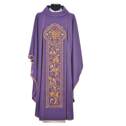 Chasuble in 100% wool, IHS, ears of wheat embroidery 3
