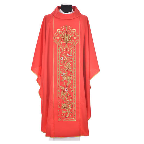 Chasuble in 100% wool, IHS, ears of wheat embroidery 5