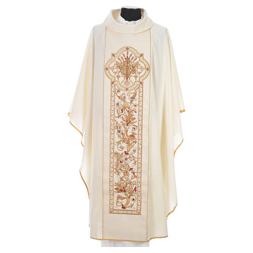 IHS Chasuble in 100% wool with ears of wheat embroidery 4
