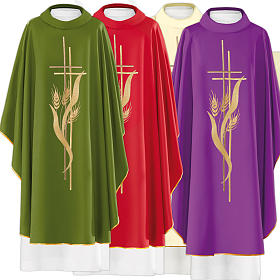 Chasuble in 80% polyester 20% wool, cross and ears of wheat