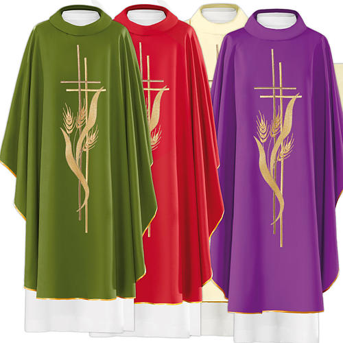 Chasuble in 80% polyester 20% wool, cross and ears of wheat 1