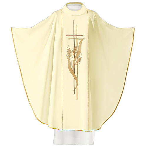 Chasuble in 80% polyester 20% wool, cross and ears of wheat 2