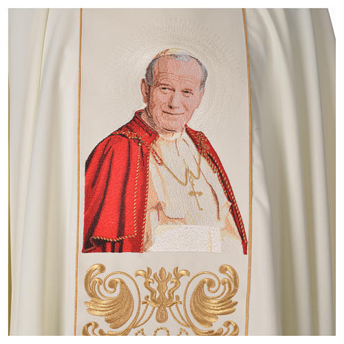 Cream Chasuble with John Paul II in 80% polyester 20% wool 4