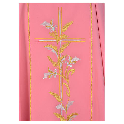 Chasuble liturgique rose 100% polyester croix lys 3