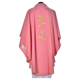 Casula sacerdote cor-de-rosa 100% poliéster cruz lírios