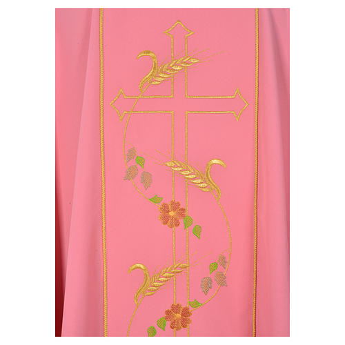 Pink chasuble in 100% polyester, cross, ears of wheat 3