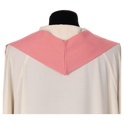 Pink chasuble in 100% polyester, Chi-Rho ears of wheat, grapes 6