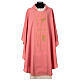 Pink chasuble in 100% polyester, Chi-Rho ears of wheat, grapes s1