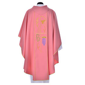 Pink chasuble in 100% polyester, ears of wheat, grapes