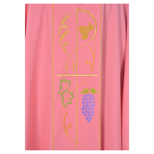Pink chasuble in 100% polyester, ears of wheat, grapes 3