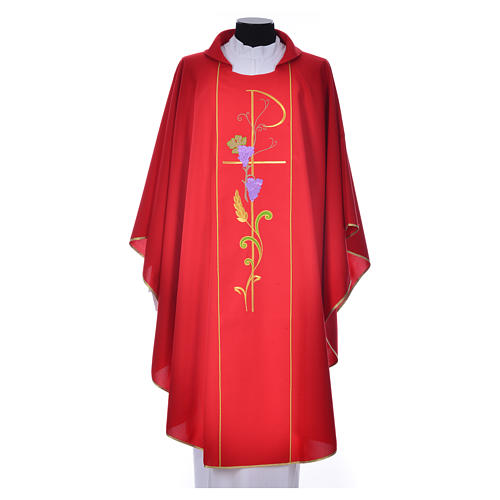 Chasuble in 100% polyester, Chi-Rho ears of wheat, grapes 13