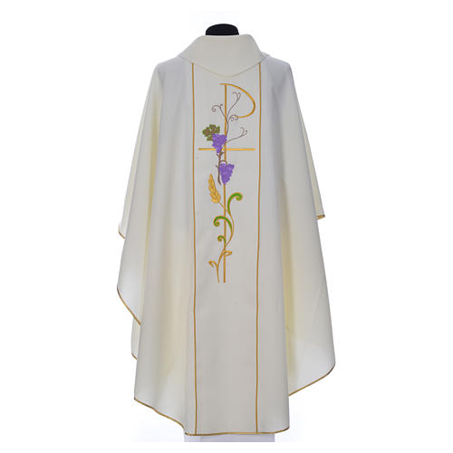 Chasuble in 100% polyester, Chi-Rho ears of wheat, grapes 14