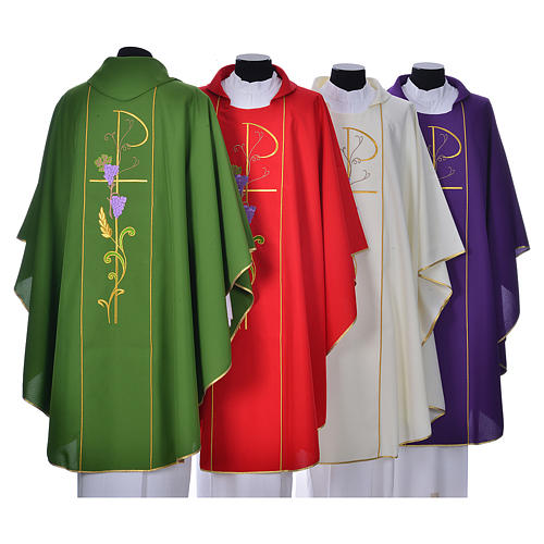 Chasuble in 100% polyester, Chi-Rho ears of wheat, grapes 2