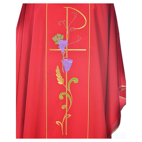Chasuble in 100% polyester, Chi-Rho ears of wheat, grapes 3