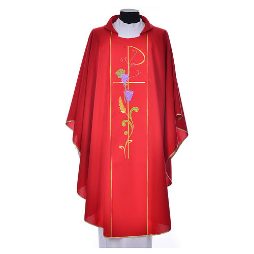 Chasuble in 100% polyester, Chi-Rho ears of wheat, grapes 5