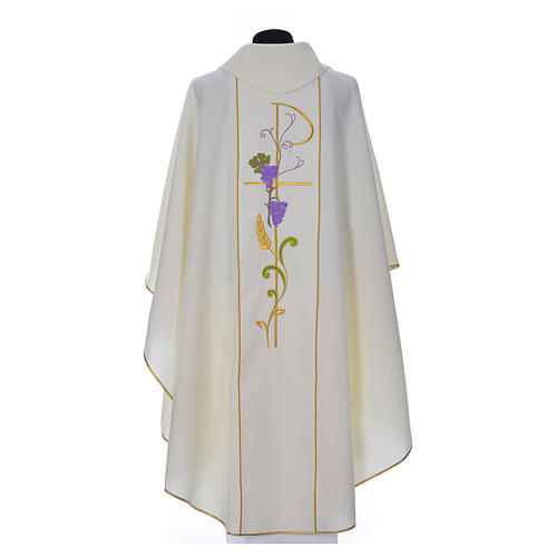 Chasuble in 100% polyester, Chi-Rho ears of wheat, grapes 6