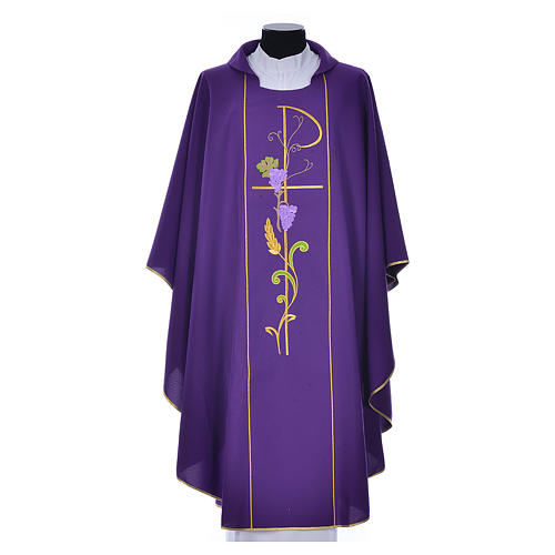 Chasuble in 100% polyester, Chi-Rho ears of wheat, grapes 7