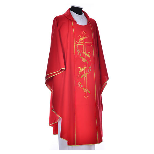 Chasuble with embroidered cross and wheat in 100% polyester 3