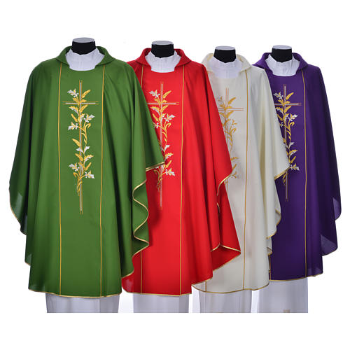 Ornat kapłański 100% poliester krzyż lilie 1
