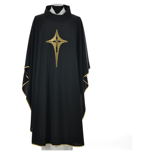 Black Chasuble with Gold Cross 100% polyester 4