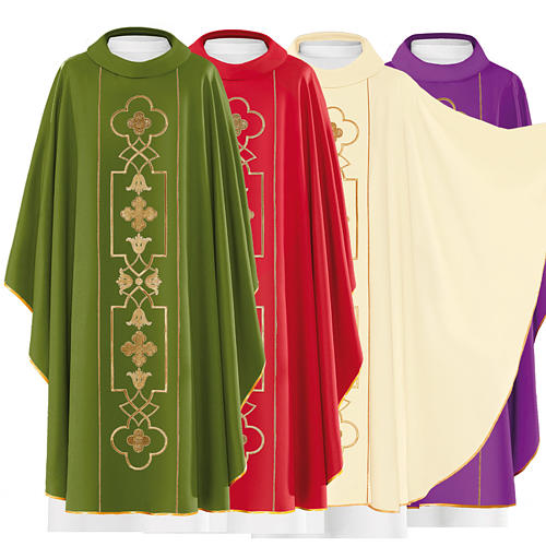 Priest Chausable with Clergy Stole with gold decorations in polyester 1