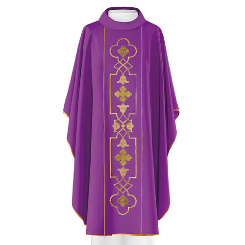 Priest Chausable with Clergy Stole with gold decorations in polyester 5