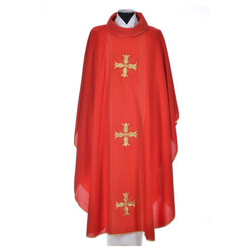 Chasuble with Roll Collar in 90% Bamboo and 10% Natural Viscose with Golden cross 1