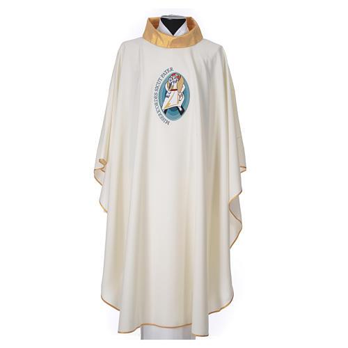 STOCK Chasuble Jubilee with LATIN application and golden finish 100% polyester 1