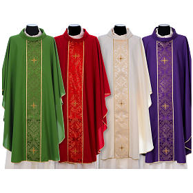 Catholic Priest Chasuble in 100% polyester with damask filigree stole and three crosses Gamma