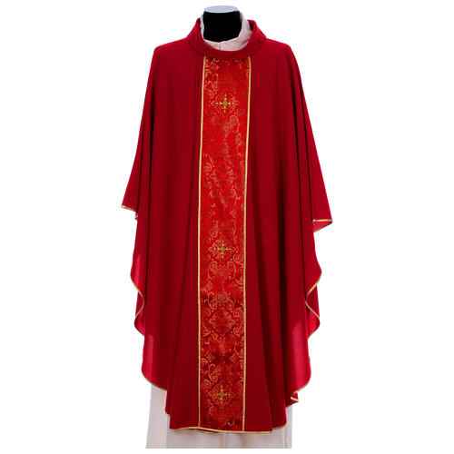 Catholic Priest Chasuble in 100% polyester with damask filigree stole and three crosses Gamma 4